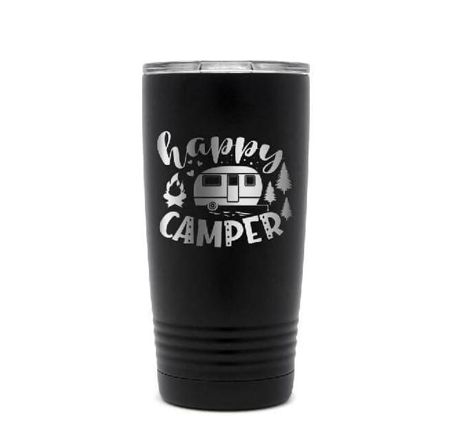 Personalized Happy Campers Tumblers - Stainless Steel 20 oz Tumbler w/Lid,  Custom RV & Family Name, Motorhome Travel L